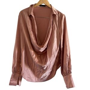 SHEIN Blush Satin Drape Blouse Size L